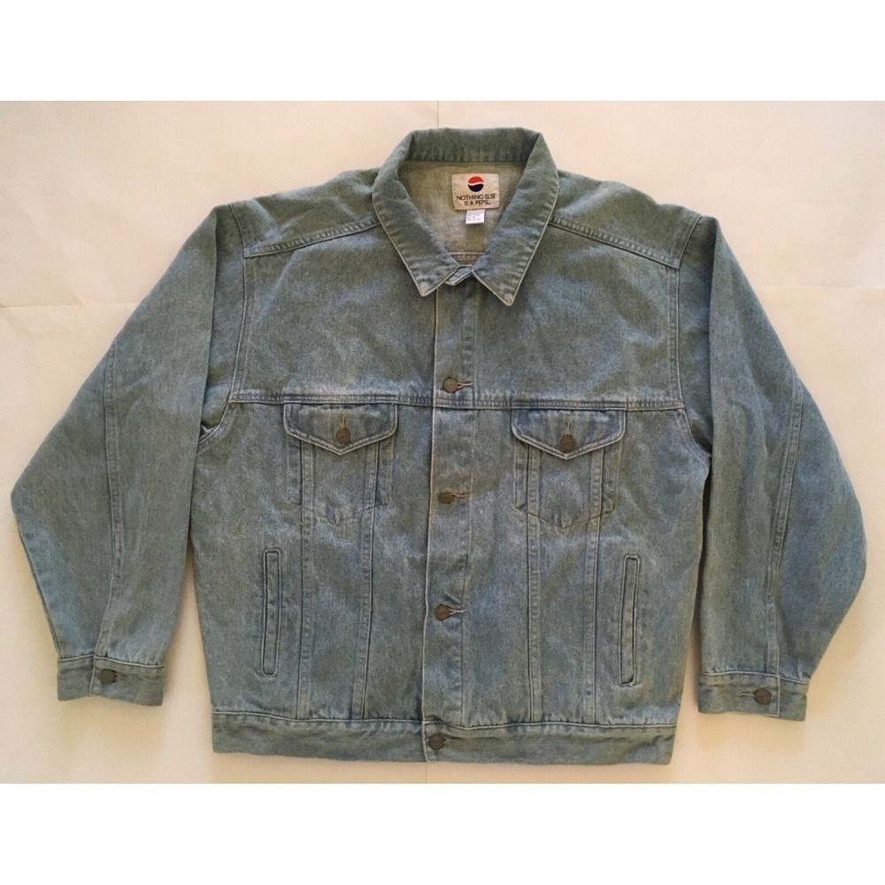 Vintage 90s Pepsi Denim Trucker Jacket Mens Sz XL Blue Stonewash Pockets